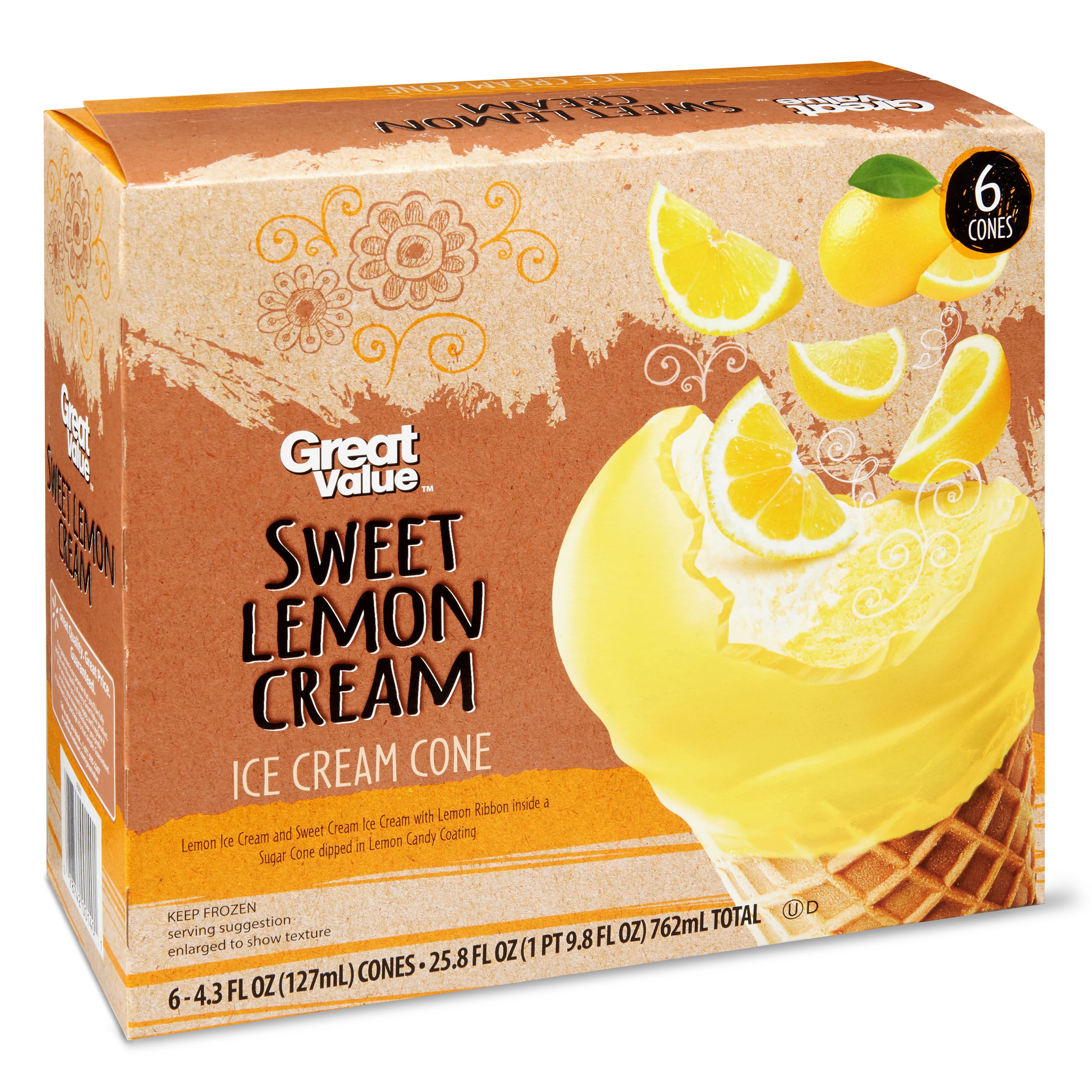 Great Value Sweet Lemon Cream Ice Cream Cones Nutrition & Ingredients