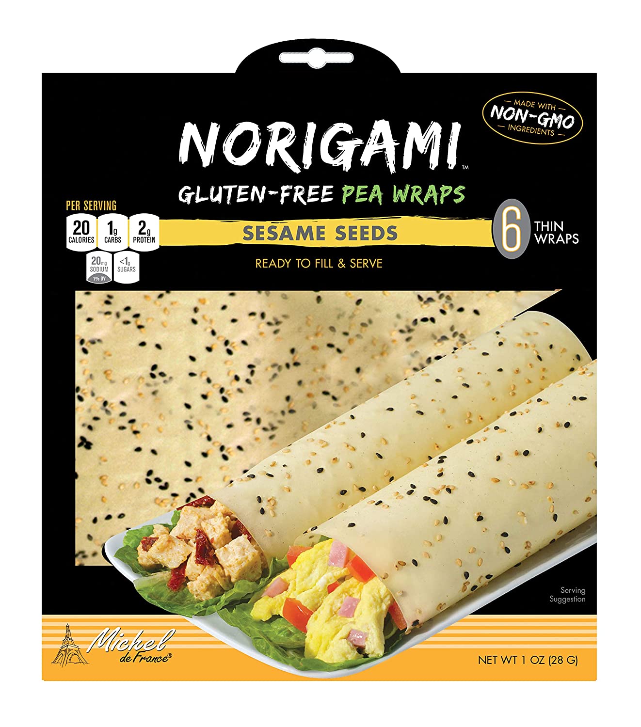 Norigami Egg Wraps With Soy Protein - Poppy Seeds, Low Carb Gluten Free (10 Wraps)